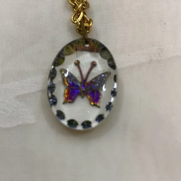 Vintage Necklace With Acrylic Butterfly Pendant